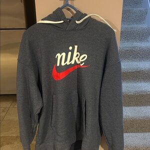 Nike Men's Charcoal Hoodie with Red Logo